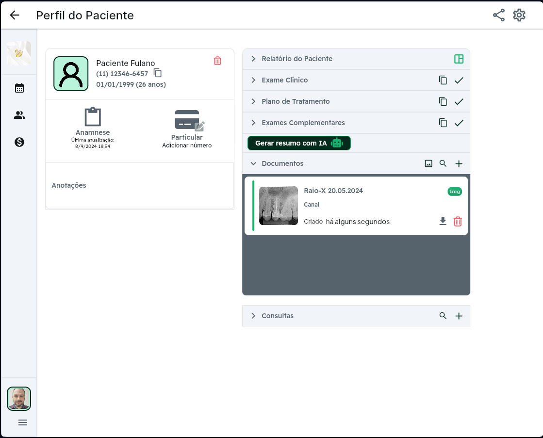 Tela do app Mostra um paciente teste